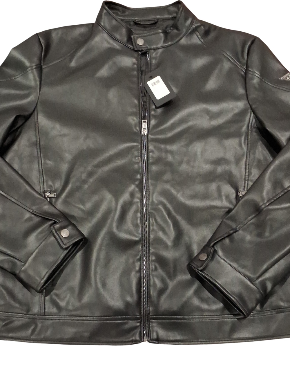 Men's Guess Black Faux Leather Zip Jacket Size XL And Small NWT